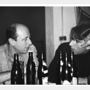 Hauptbootsmann Raebel in deep conversation with Paul Gahn